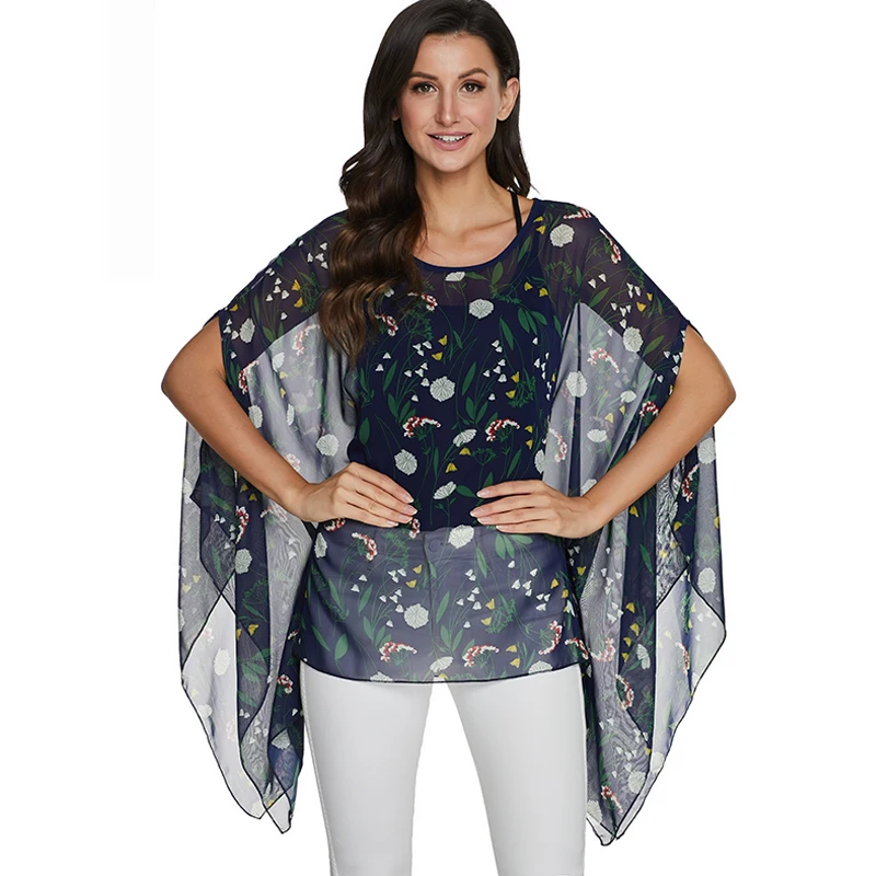 BHflutter Plus Size Blouses Women Shirts 2020 Floral Print Batwing Casual Chiffon Blouse Shirt kimono Summer Tops vetement femme