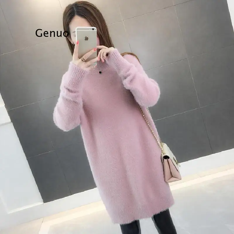 

Oversized Sweater Dress Long Turtleneck Winter Sweater Women Knitted Woman Sweaters Vintage Pullover Korean Jumper Fluffy