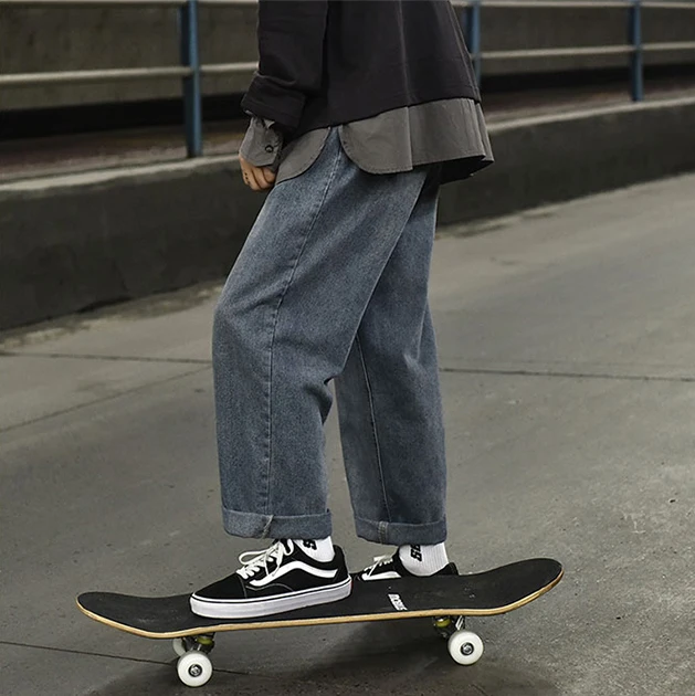 Straight skateboard jeans men's pants loose wide leg pants hip hop streetwear pantalon homme jean moda masculina korean 2021