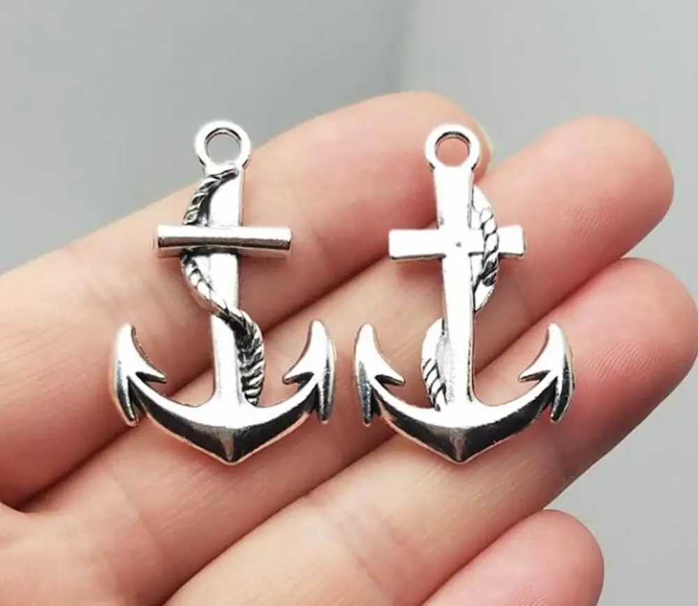 8 sztuk/partia-36x23mm antyczne posrebrzane kotwica Charms nawigacja zawieszki DIY bransoletka akcesoria tworzenia biżuterii akcesoria