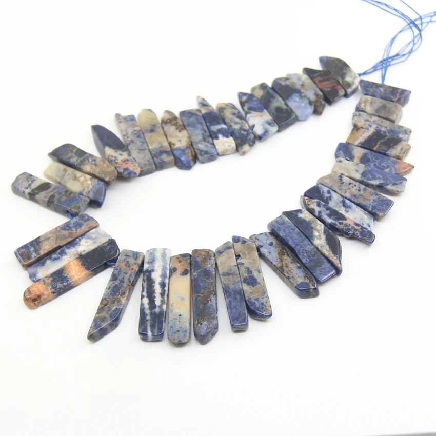 

15.5"strand Top Drilled Slice Natural Sodalite Stick Loose Beads,Raw Blue Gemstones Slab Point Pendant Necklace Jewelry Making