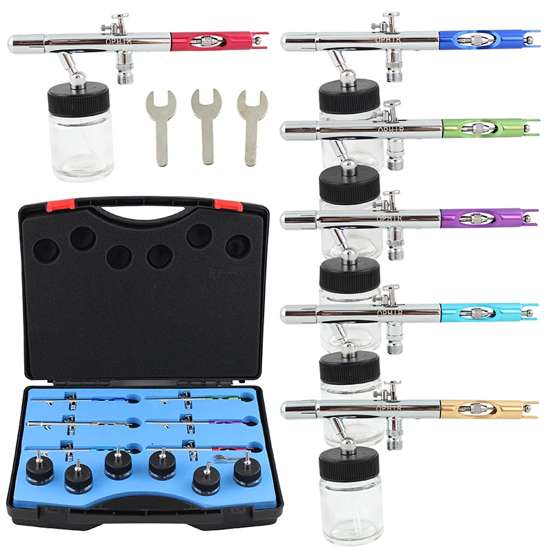 2017 OPHIR New 6 PCS of Different Colour Dual Action Airbrush Set Kit with 0.35mm Nozzle for Model Painting Body Painting_AC047