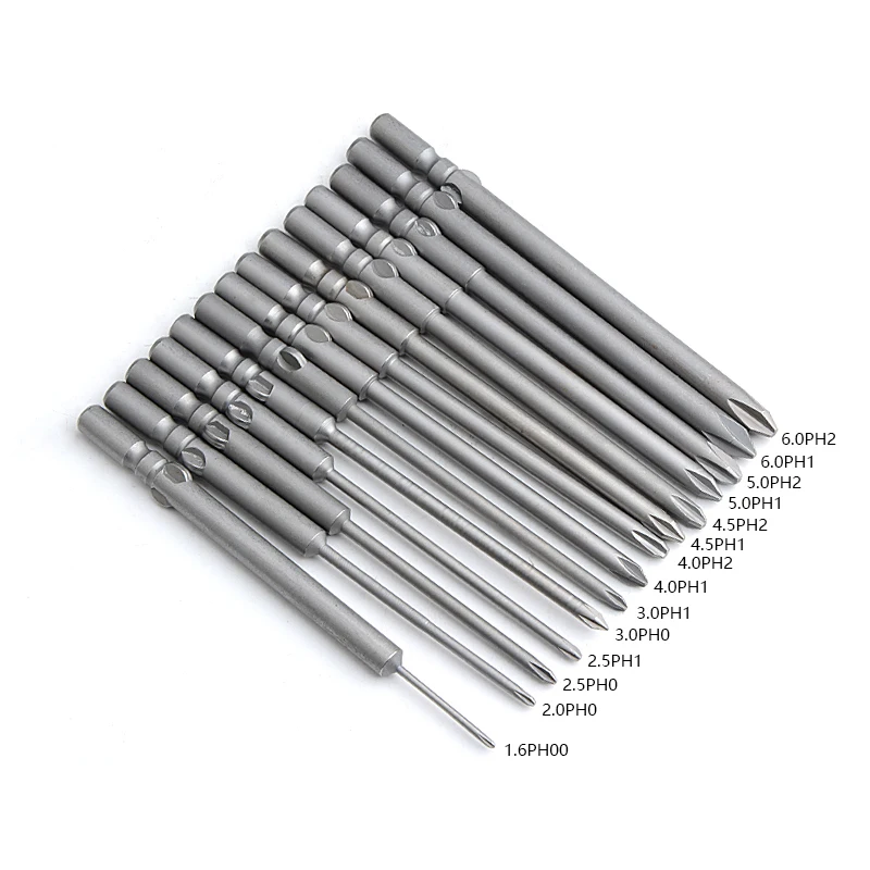 14PCS/set 802 6mm Round Shank Magnetic Electric Phillips Cross Screwdriver Bits 100mm Length PH00 PH0 PH1 PH2