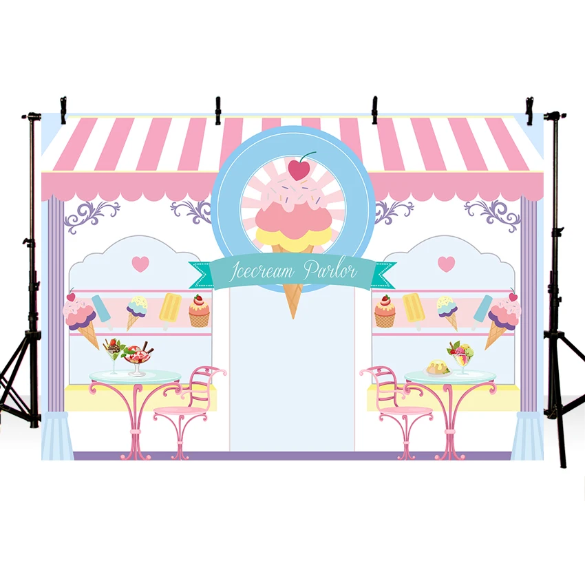 

Mocsicka Candy Bar Ice Cream Parlor Celebration Background Baby 1st Birthday Party Banner Photography Backdrop For Photo Booth