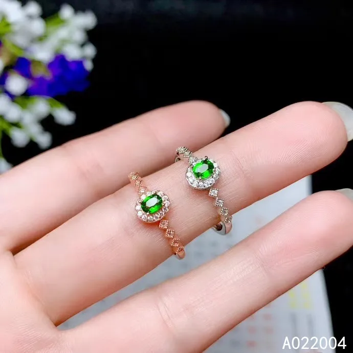 

KJJEAXCMY fine jewelry 925 sterling silver inlaid natural gemstone diopside new woman Female crystal ring Support Detection