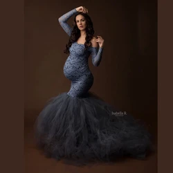 Sexy Lace Shoulderless Pregnancy Dress Photography Props Maxi Gown splice Mesh Maternity Dresses For Photo Shoot Clothes