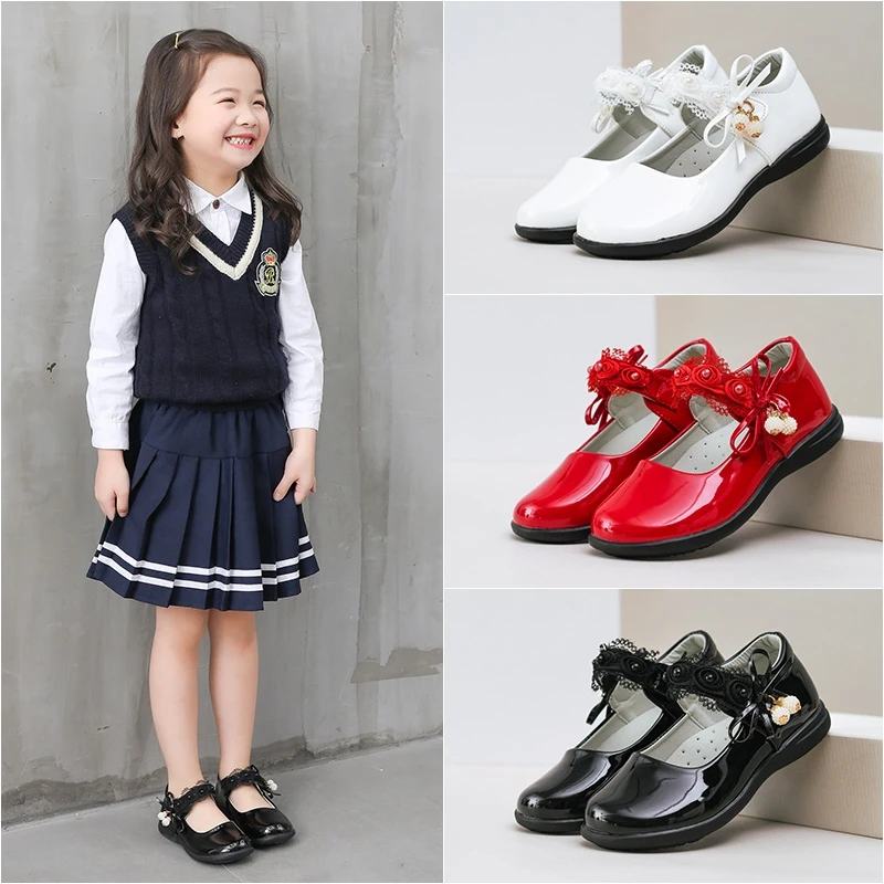 2023New Kids Shoes Girls Leather Shoes for school Student Dress Shoes Black White Red Pink 3T 4T 5T 6T 7T 8T 9T 10T 11T 12T 13T