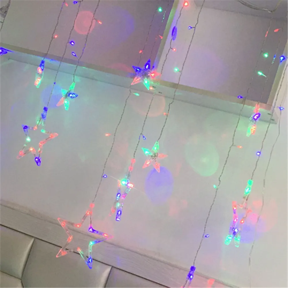 Imagem -02 - Led Plugue da ue Cintilação Estrela Luzes da Corda Controle Remoto ao ar Livre Guirlandas de Natal Festa de Casamento Decoração Cortina Luzes 220v