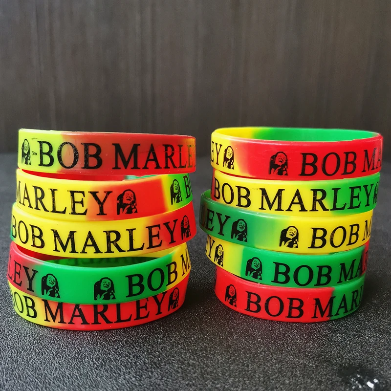 Music Legends Reggae Jamaica Singer Bob Marley 20Pcs/Lot PVC Silicone Bracelet Hippie Band Rock Party Festival Wristband Jewelry