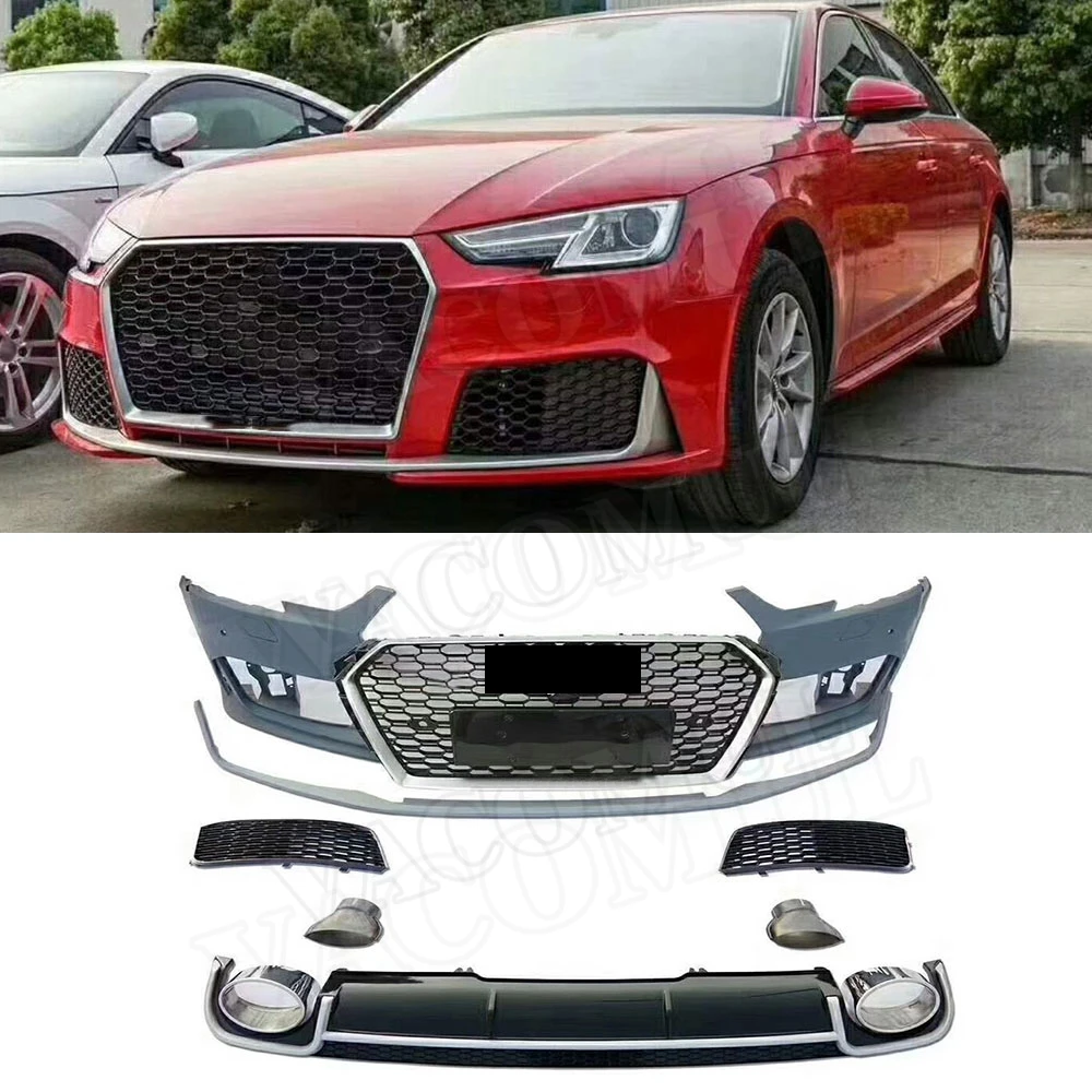 

PP body kit car auto front bumper Rear diffuser exhaust pipes racing grills for Audi A4 RS4 2016 2017 2018