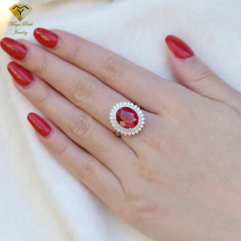 Created Ruby Real 925 Sterling Silver Wedding Accessories Party Cocktail Ring For Women Charms High Quality Luxury Retro Gifts