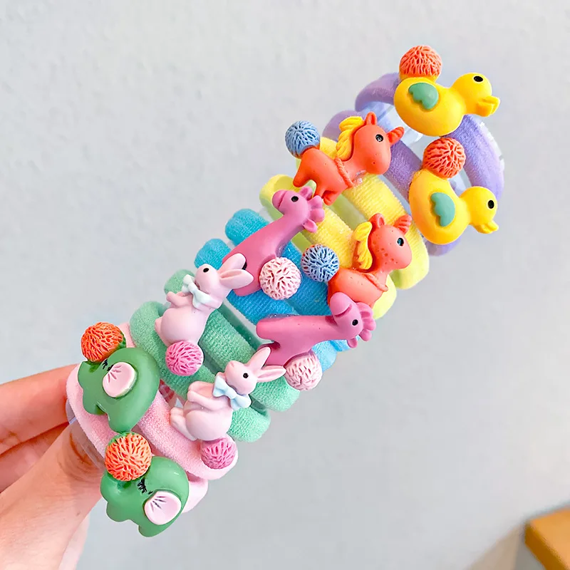 2024 New 10Pcs/Set Girls Cute Cartoon Flowers Animal Elastic Hair Bands Kids Ponytail Holder Headband Fashion Hair Accessories