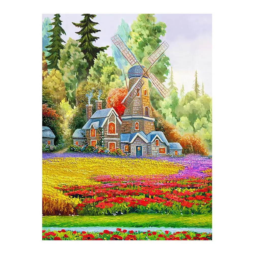 Diamond Painting Rural Mill Windmill Oil Scenic Round Full Drill 5D DIY Mosaic Embroidery Cross Stitch Home Decor Gift   FH607