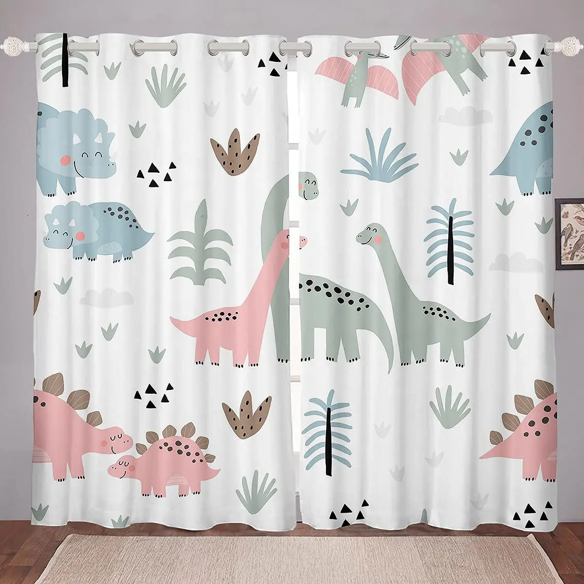 

Living Room Decoration Blackout Curtains Triceratops Children Girls Boys Dinosaur Paw Prints Living Room Luxury Curtains