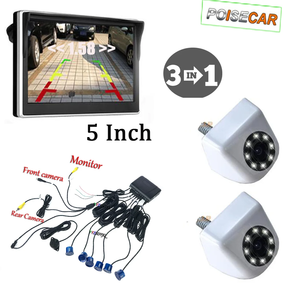 Parking Sensors 6 Auto Car Detector Parktronic Camera Rear Front  Reverse Backup Radar 5 Inch Car Monitor 800x480 HD System