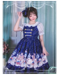 Japanese student sweet lolita dress retro falbala bowknot high waist cute printing victorian dress kawaii girl gothic lolita jsk