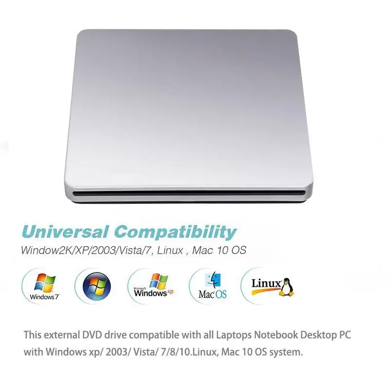 Usb externo cd/dvd-rw burner DVD-ROM óptica drive player slot carregamento portatil para windows 7/8/10 mac 10 os notebook driver