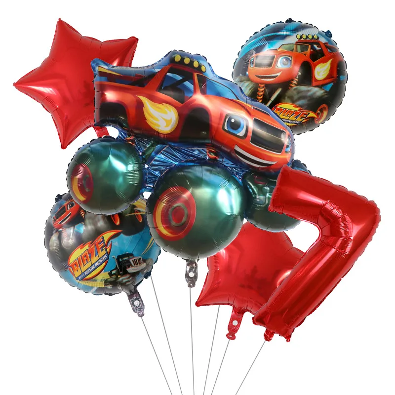 1set Blaze Monster Foil Balloons Cartoon Sports Car Number Ballons Birthday Party Decoration Machines Racing Racecar Kids Toy