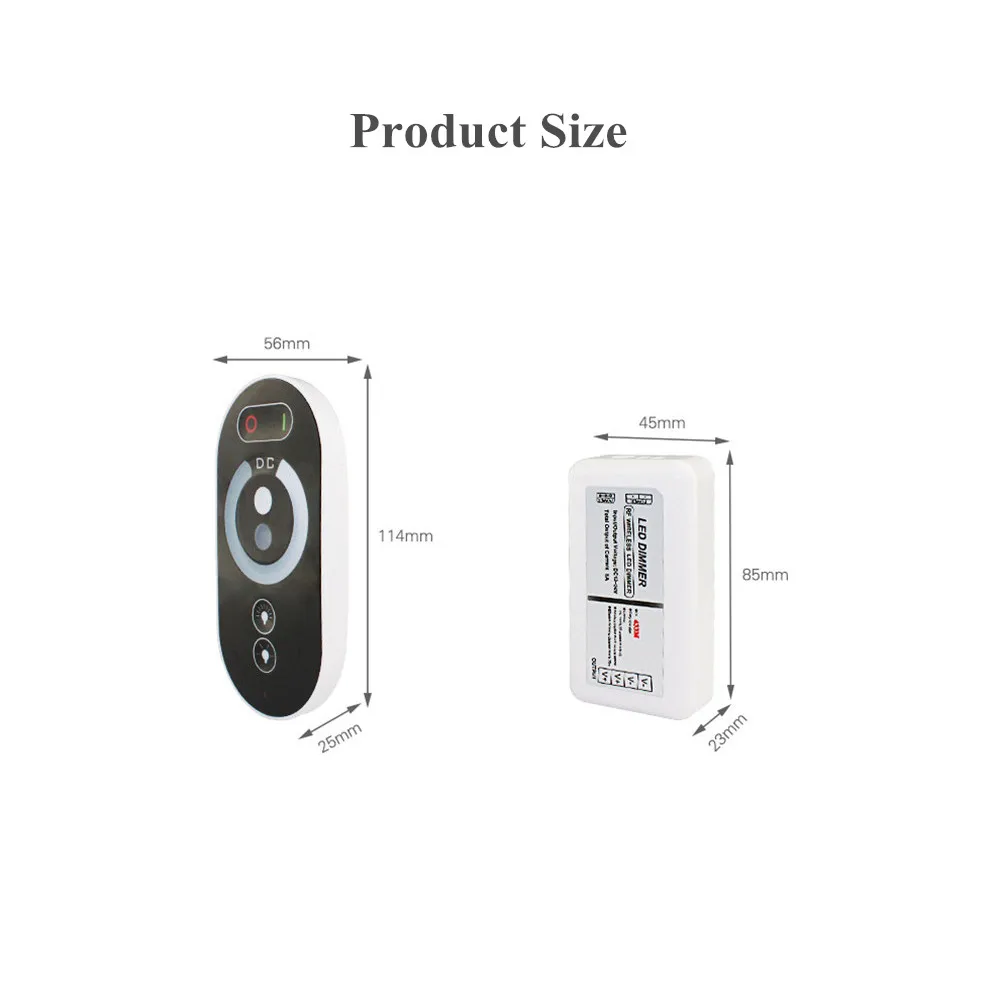 Touch Dimmer Single Color LED Controller DC12V 24V 8A 2 Channel Wireless RF Remote Controller for Single Color LED Strip Lights