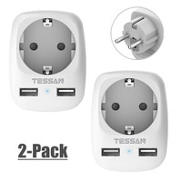 TESSAN Wall Socket Power Adapter 2 Packs 3 in 1 Socket EU Travel Charging Outlets Plugs with USB Ports (2.4A) and 1 Socket