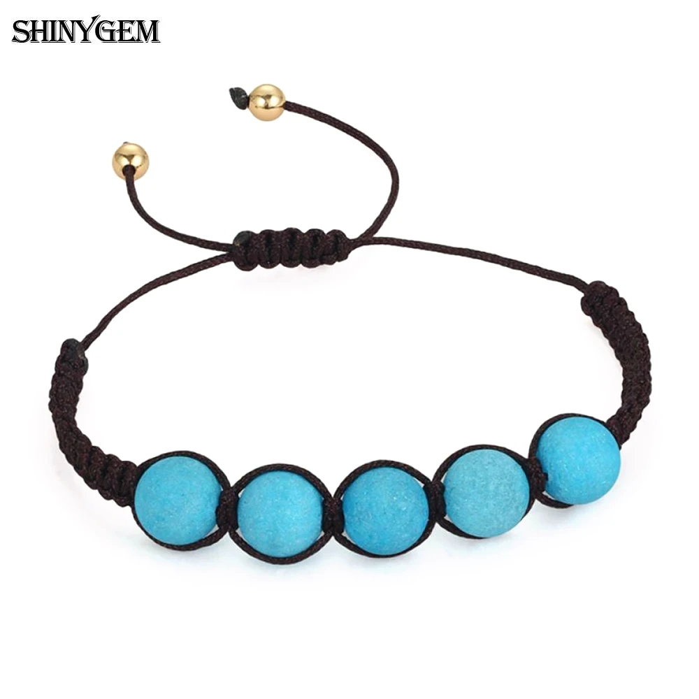

ShinyGem Contracted Style Blue Matte Agates Yoga Bracelet Natural Rhinestone Bead Bracelet Black Rope Bracelets For Women Men