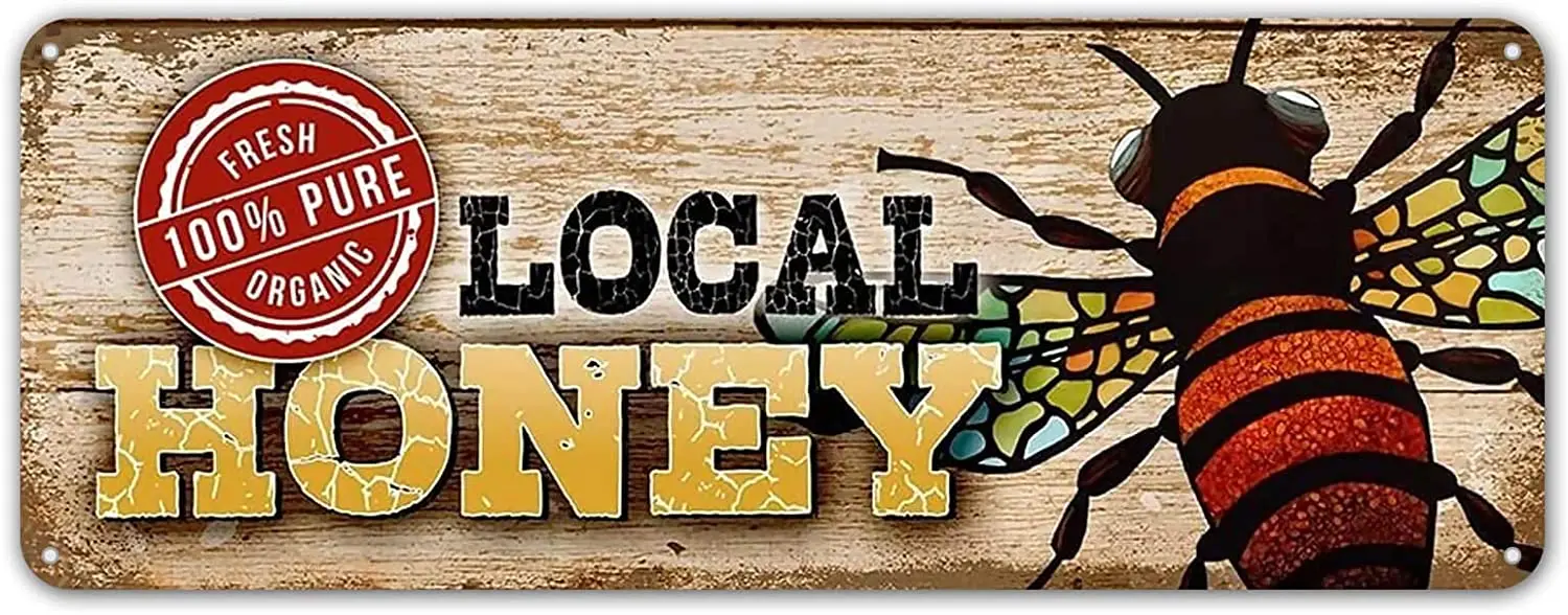 ZYPENG Metal Signs Wall Decor Tin Sign Fresh Organic Local Honey/bee Retro Posters 6 x 16 inches