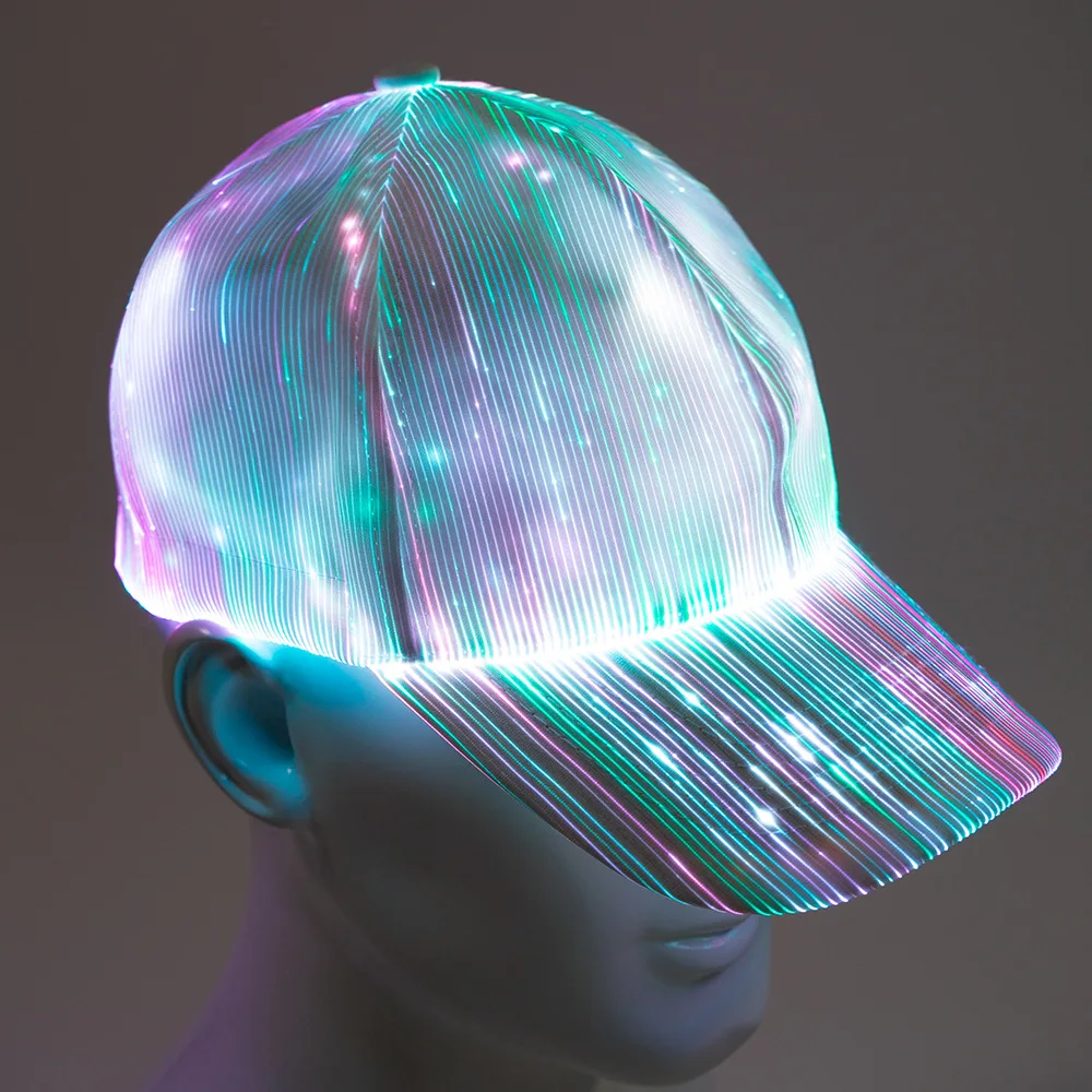 New RGB 7 Color Flashing Led Fiber Optic Hat Night Light Built-in Battery Concert Neon Glowing Hat Fisherman Baseball Cap