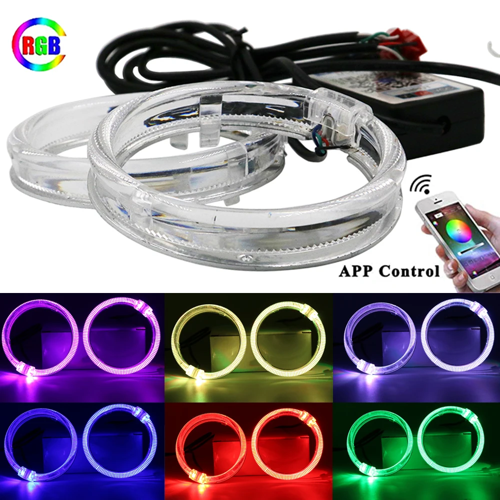YSY 2PCS/Set APP RGB Angel Eyes DRL Car LED Headlight Retrofit Light Guide Optical Halo Rings 80mm 95mm 105mm 110mm 120mm 12v