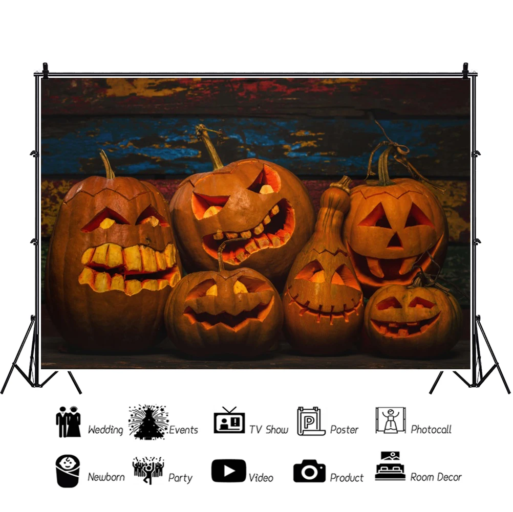 Laeacco Halloween Festival sfondo per fotografia orribile lanterna di zucca vecchie tavole di legno Photocall sfondo Studio fotografico