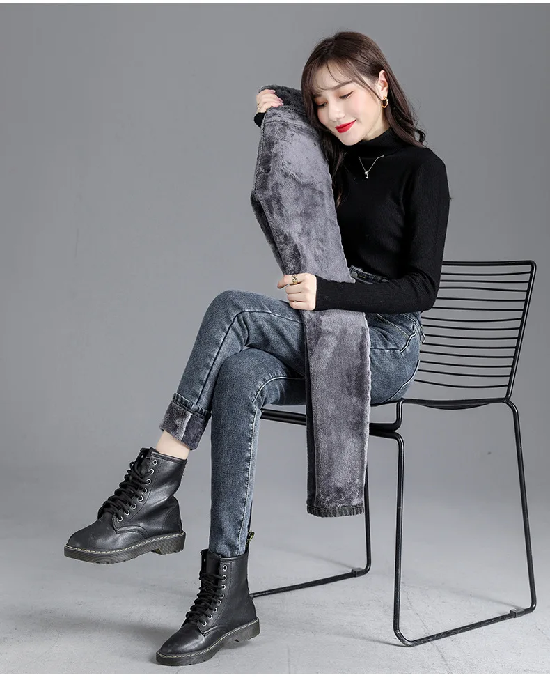Thermal Winter Thick Fleece High-waist Warm Skinny Jeans Thick Women Stretch Button Pencil Pants Mom Casual Velvet Jeans 19 H359c5c4129094a80be3efb2500c584f1X