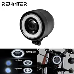 Motorcycle Universal LED Headlight Headlamp Front White Angel Eye Running Light Lamp Cafe Racer For Harley Sportster XL Touring