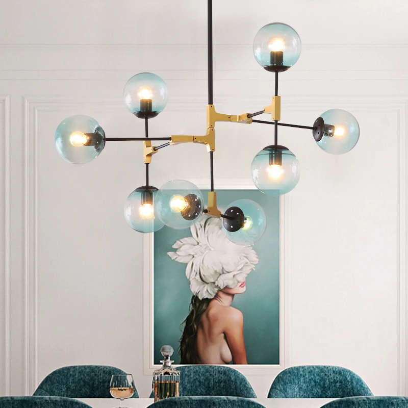 contemporary rectangle chandelier Bubble glass ball chandelier room Italian geometric chandelier Black suspended luminaire