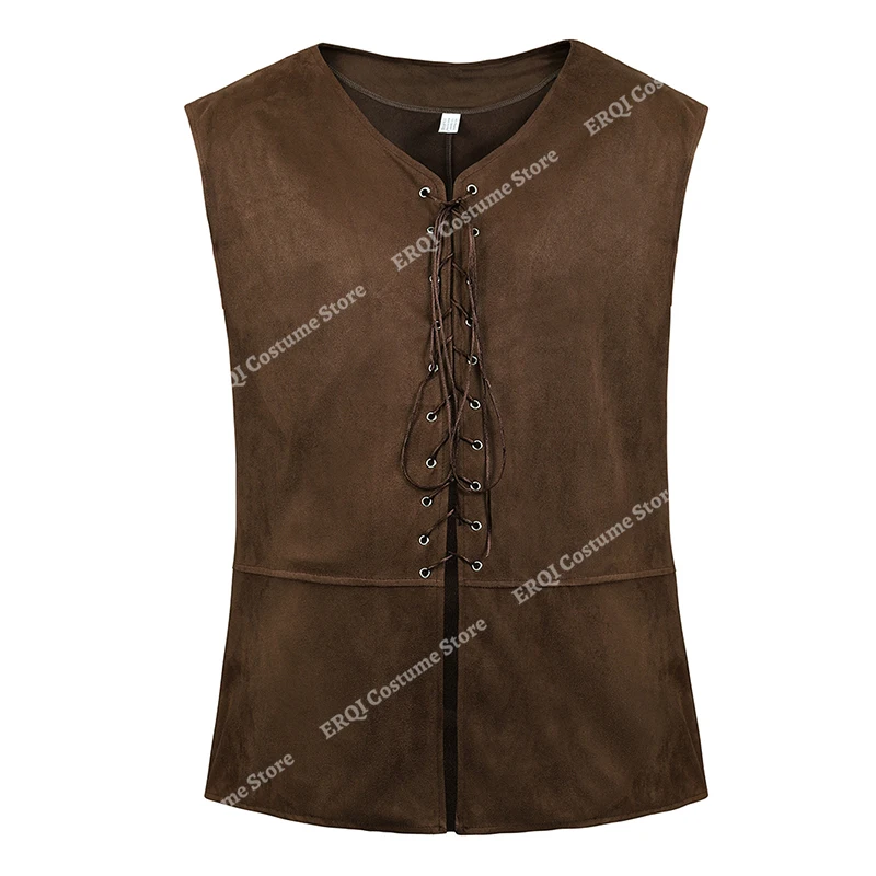 Pirate Vest Faux Leather Medieval Waistcoat for Men Cosplay Chevalier Costume Plus Size Renaissance Vest Brown Black Blue