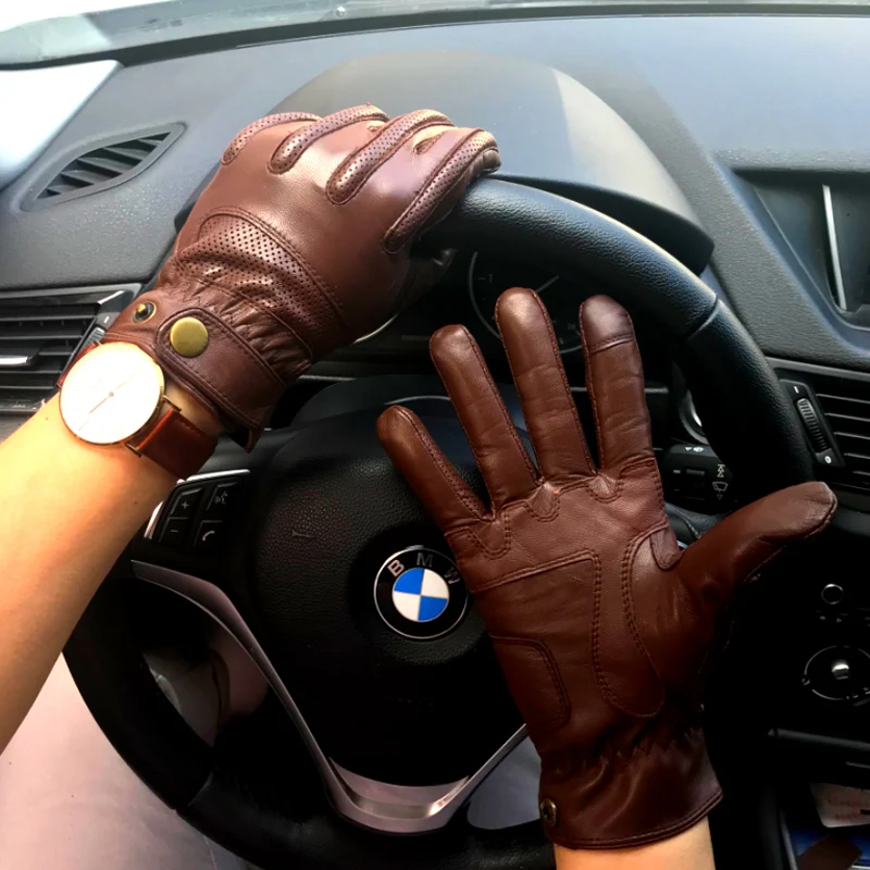 Men\'s Fall and Summer Genuine Leather Gloves New Fashion Brand Man Black Driving Unlined Gloves Goatskin Mittens Free Shipping