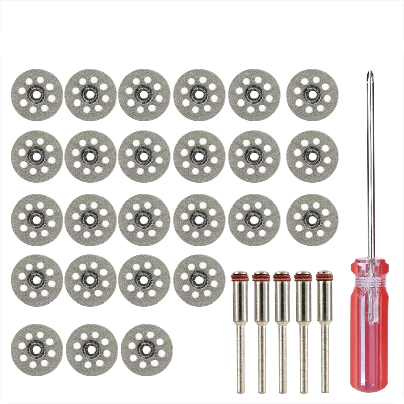 CMCP 31pcs Diamond Coated Circular Cutting Disc 22mm Diamond Saw Blade with Mandrel Screw Driver Mini Saw Disc Cutting Tool Set