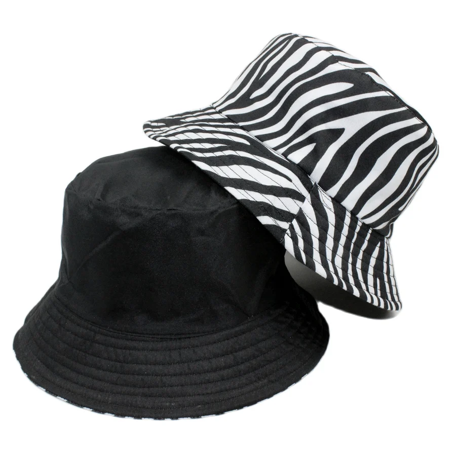 Japanese Korean Style Unisex Cotton Fisherman Caps Zebra Pattern Outdoor Summer Sun-Proof Panama Bucket Hat Youth Fashion F106