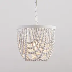 American Country Bohemian Style White Wood Bead Pendant Lamp Living Room Dining Room Bedroom Kitchen Retro Chandelier