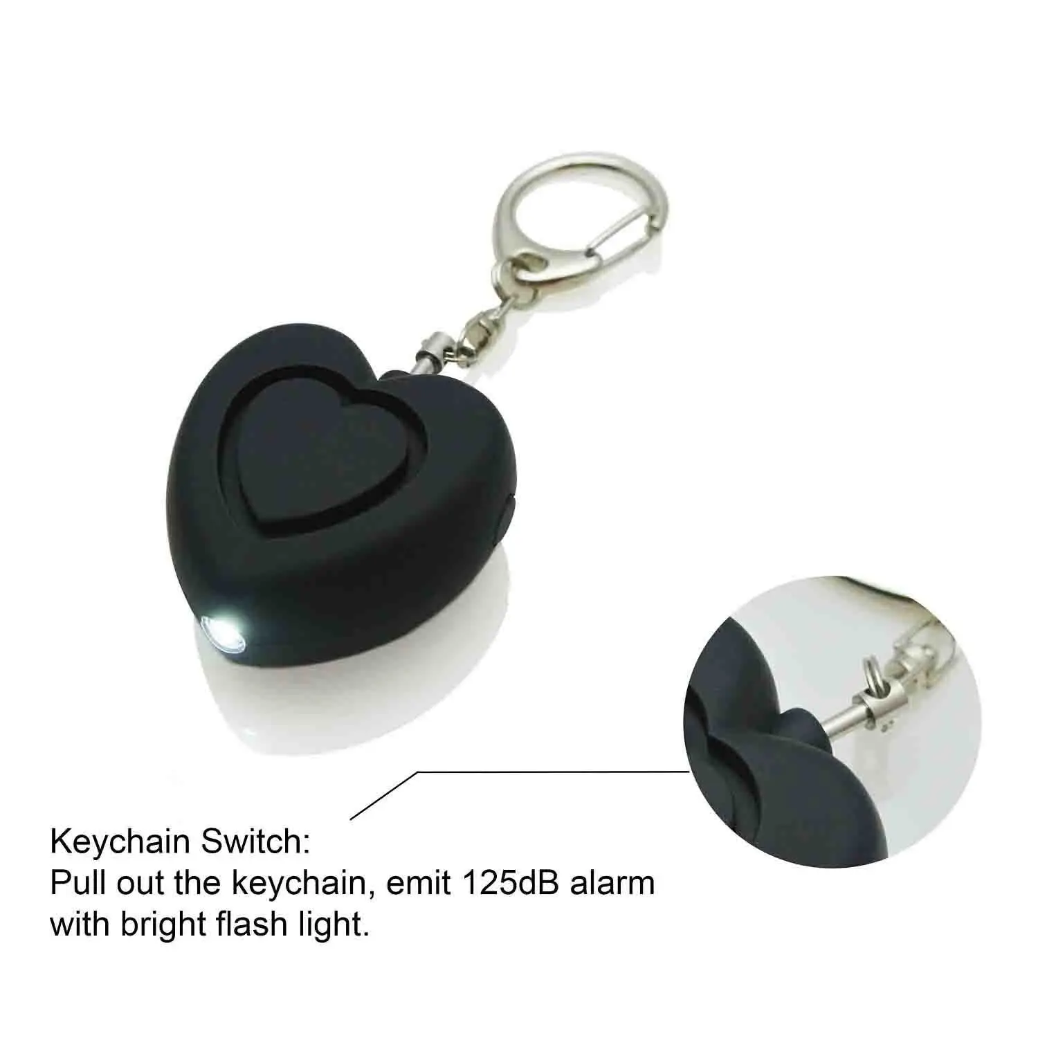 Portable Mini Heart-shaped Alarm Keychain Child and Elder SOS Tracker Self-Defense 130db LED Light Safety Key Chain