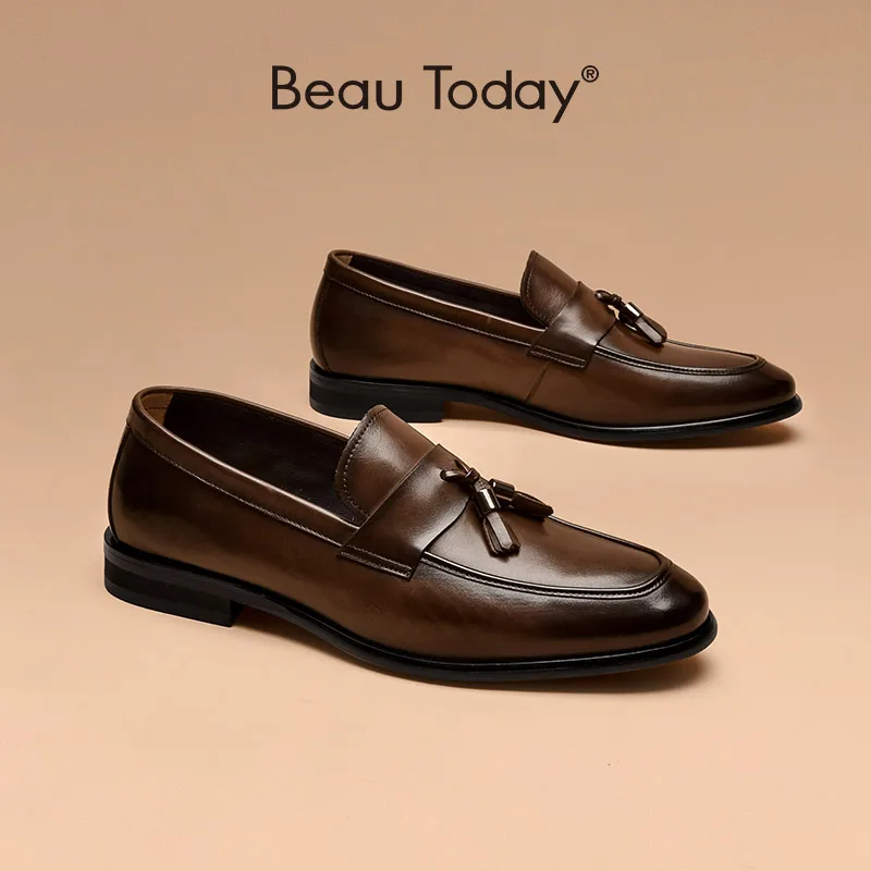 

BeauToday Penny Loafers Men Genuine Cow Leather Tassel Decoration Male Slip On Round Toe Fashion Gentlemen Shoes Handmade 50045