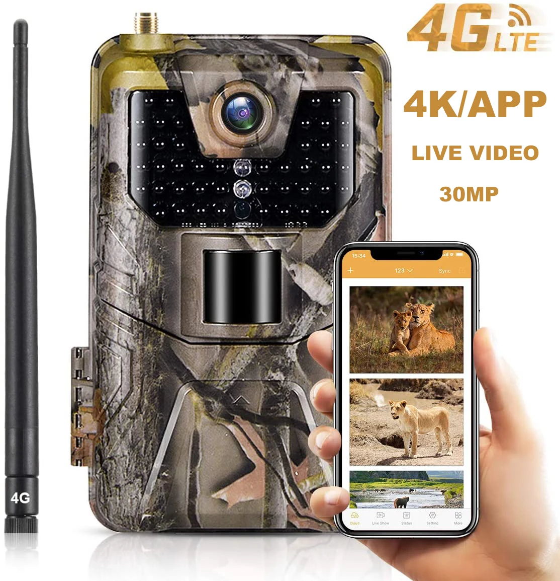 APP Trail Camera 4K Live Broadcast  FREE Cloud Service Hunting Photo Traps  4G 30MP Wildlife Cameras Night Vision HC900PRO