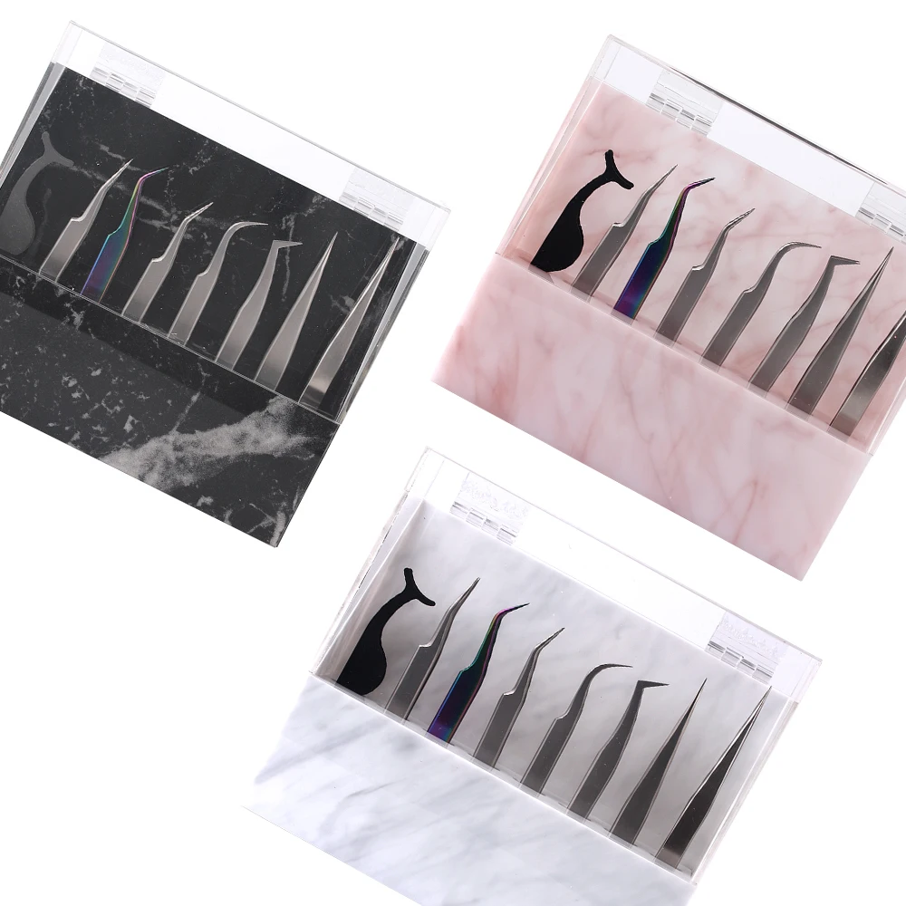 NEWCOME 8 Holes Tweezers Storage Box with Cover Eyelash Tweezer Brush Holder Acrylic Convenient Organizer Rank for Makeup Tool