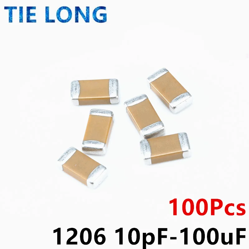 100pcs 1206 50V SMD Thick Chip Multilayer Ceramic Capacitor 10pF- 100uF 10NF 100NF 1UF 2.2UF 4.7UF 10UF 22UF 47UF 100UF 22PF