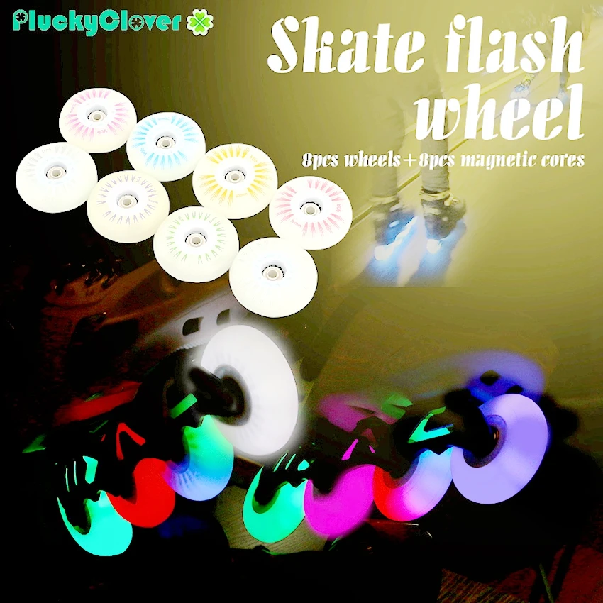 8pc Inline Skate Flash Roller Wheel 72mm 76mm 80mm 90A SEBA Skate LED Light Roller Freestyle Slalom Patines Flashing Shiny Wheel