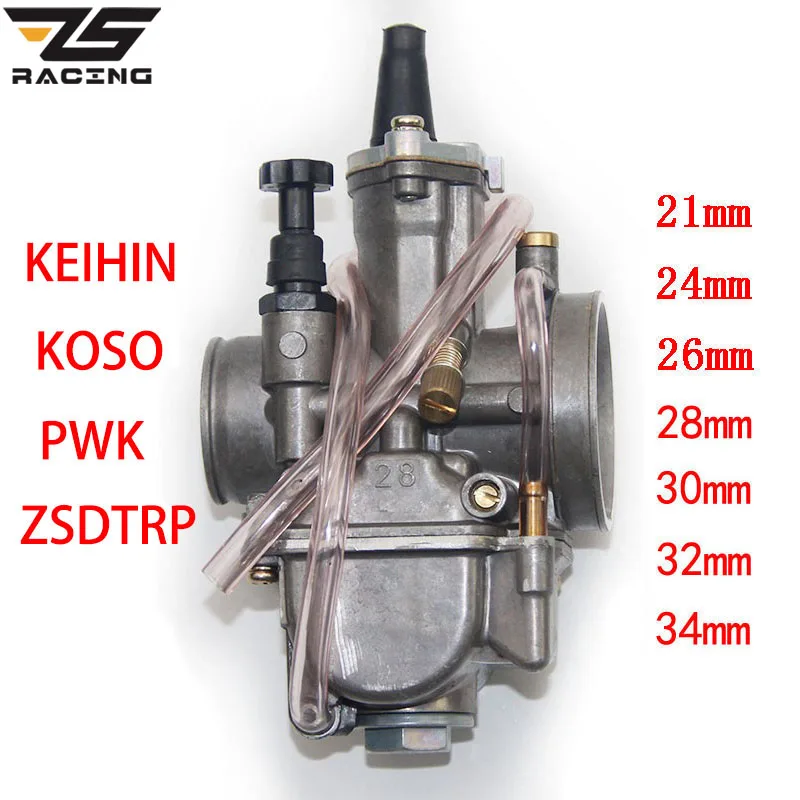 ZS Racing 2T 4T Universal Keihin PWK OKO Motorcycle Carburetor Carburador 21 24 26 28 30 32 34mm With Power Jet For Racing Moto