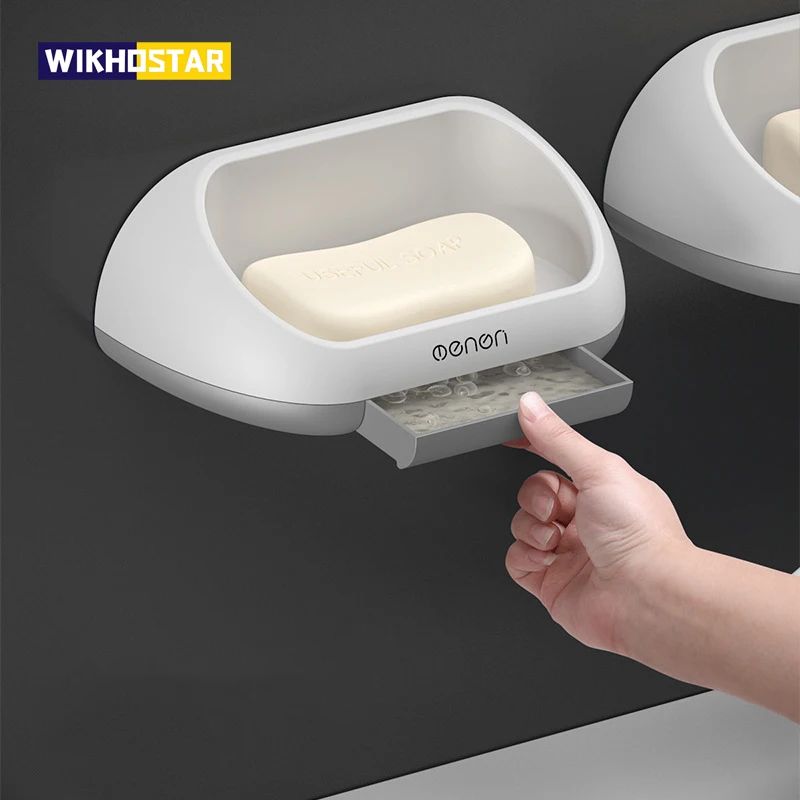 WIKHOSTAR Bathroom Drainge Soap Holder Wall Mounted Soap Box Creative Soap Tray Soap Dish Bathroom Accessories Sets Storage Rack