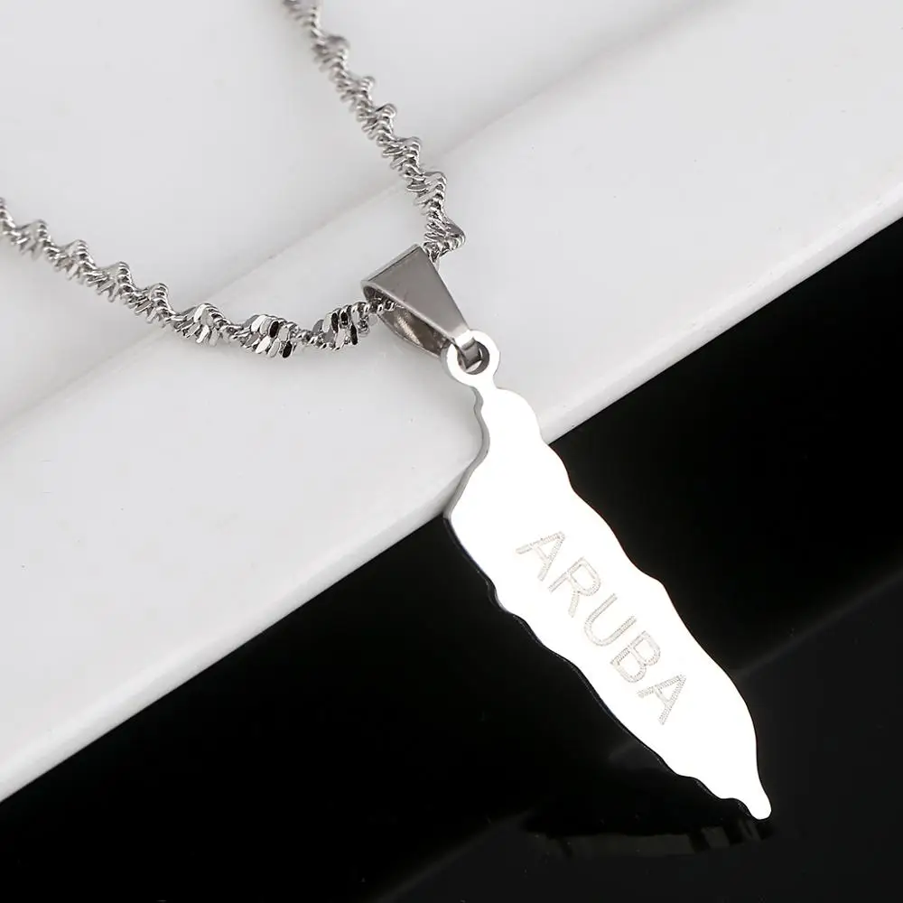 الفولاذ المقاوم للصدأ الذهب اللون أروبا قلادة على شكل خريطة قلادة جزر البحر الكاريبي خرائط حلية مجوهرات