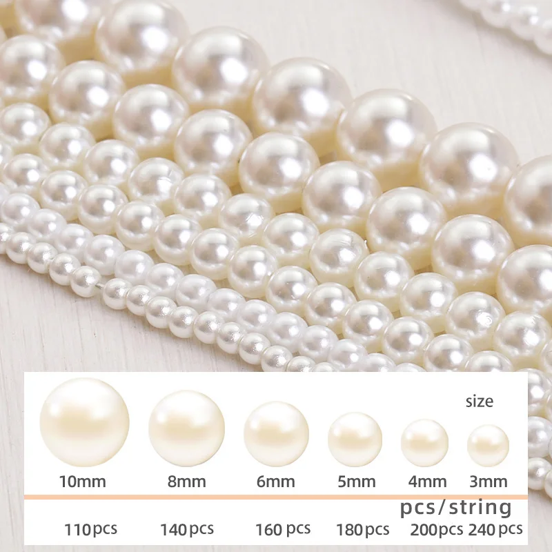 3/4/5/6/8/10mm Pearl High Quality ABS Beads Necklace Earring Pearl Diy Jewelry Accessories Loose Pearl for Needlework