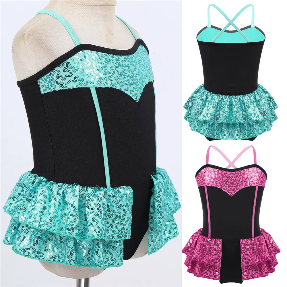 TiaoBug – robe de Ballet pour filles, bretelles Spaghetti, paillettes, justaucorps de gymnastique, Costume de danse de scène latine Jazz moderne