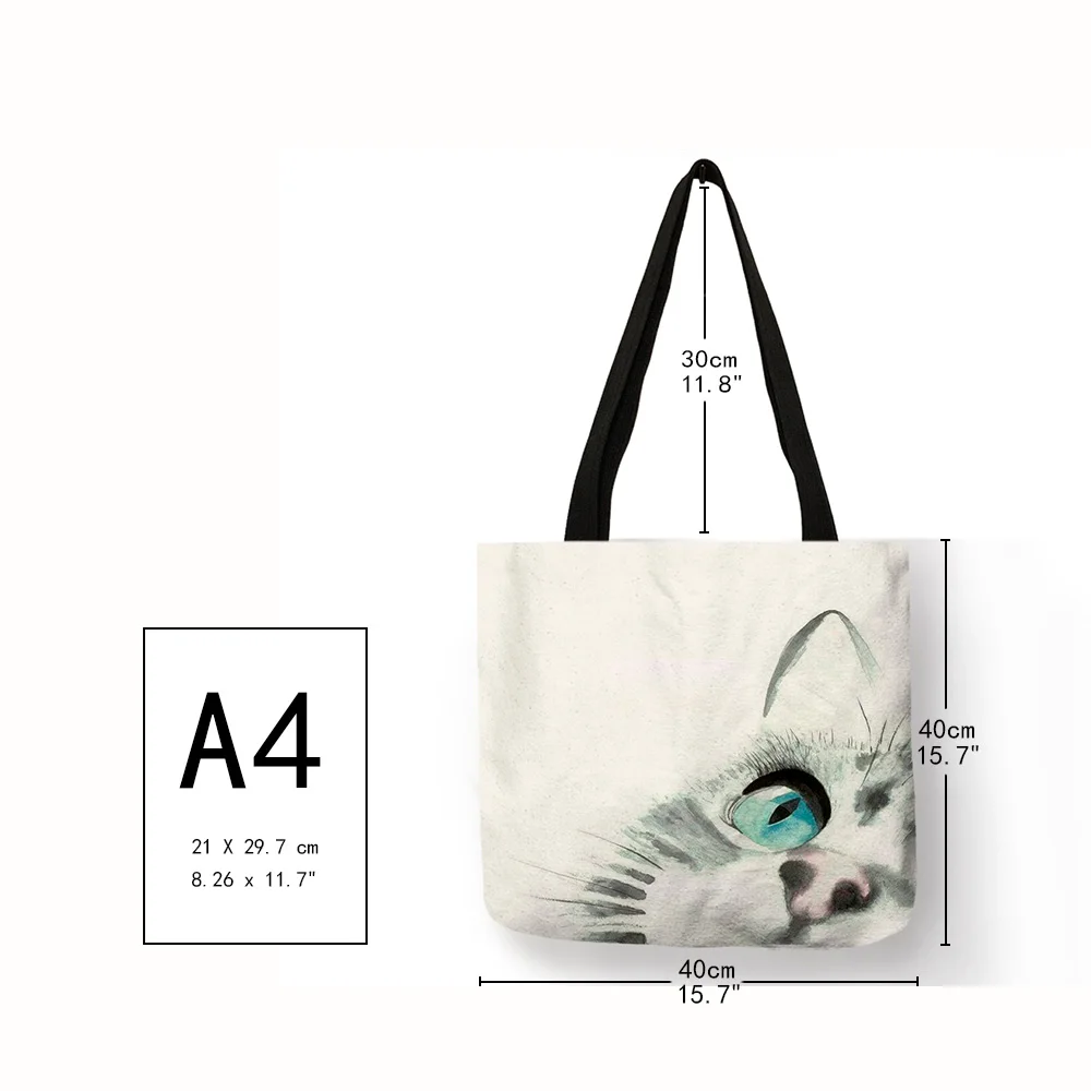 Watercolor Hand Painted Tote Bags Floral Cute Cat Print Shoulder Bag For Women Lady  Office Handbag Daily Casual Shopping Bags