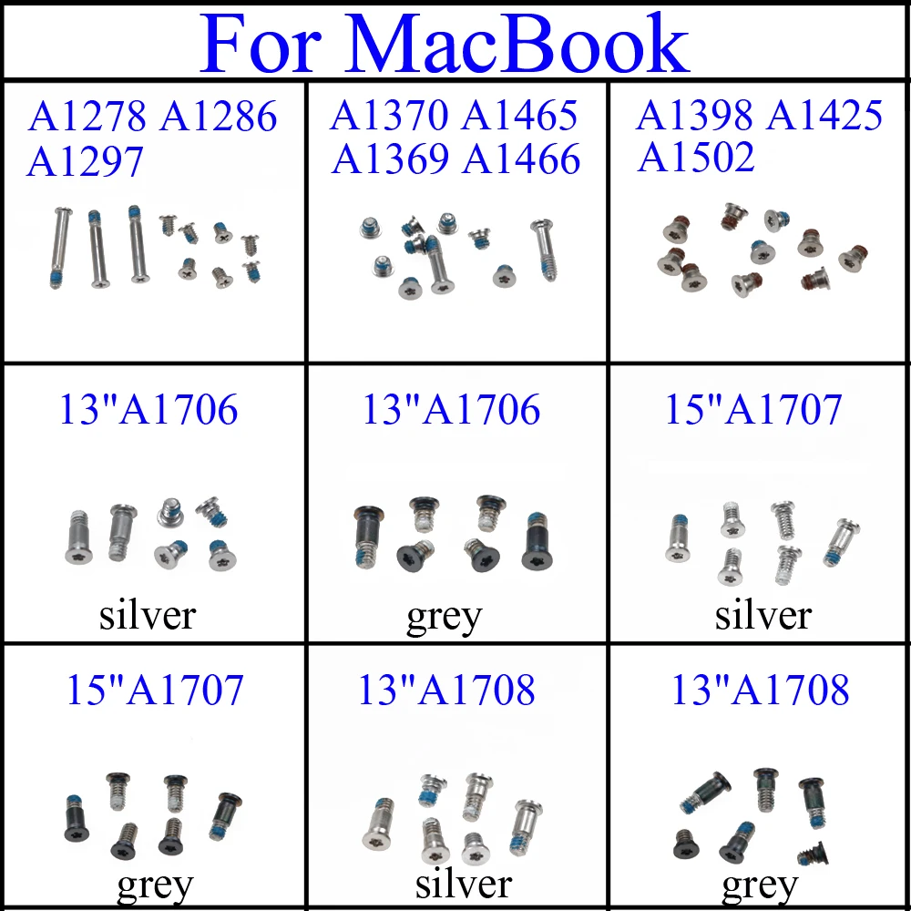 For MacBook Pro Retina 13 inch 15 inch A1502 A1425 A1398 A1278 A1286 A1370 A1706 A1707 A1708 Bottom Back Case Cover Screws